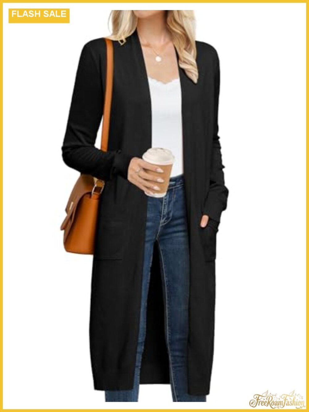 Long Cardigan Sweater Open Front Maxi Duster with Pockets Lightweight